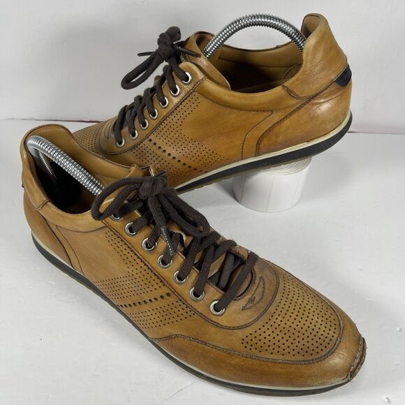 Magnanni Men’s Leather Perforated Sneakers | Size 9 M | Cognac Tan Made In Spain main image 4